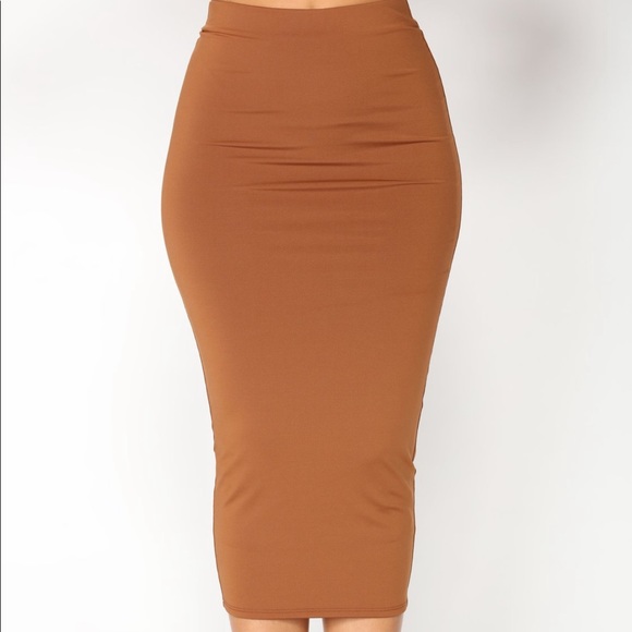 Fashion Nova | Olive Oil Midi Pencil Skirt - Picture 1 of 8